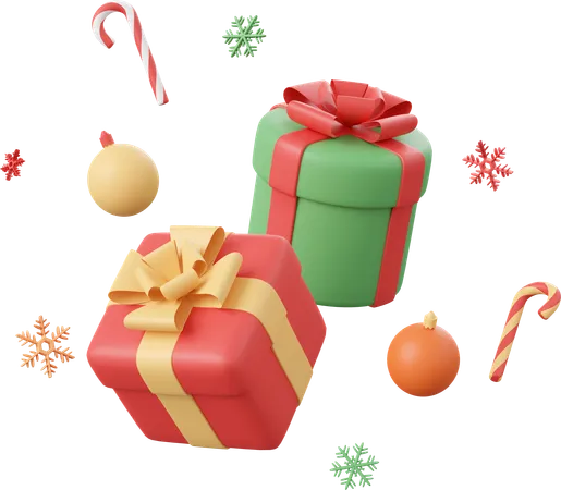 Christmas Gift And Decorations Christmas Theme Elements 3 D Illustration 3D Icon