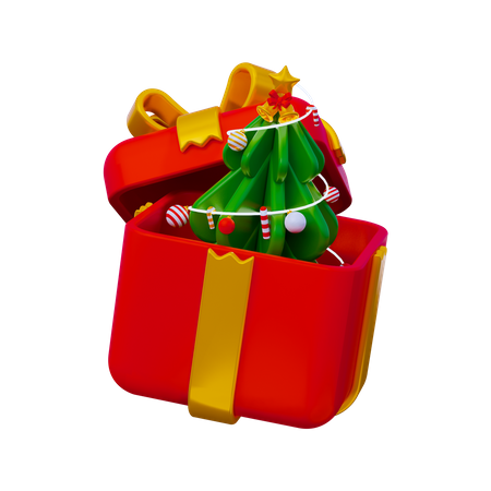 Christmas gift with tree  3D Icon