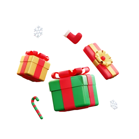 Christmas Giftbox And Candy  3D Illustration