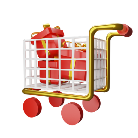 Christmas Giftbox In Shopping Cart  3D Icon