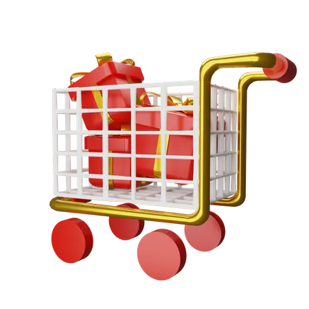 Christmas Giftbox In Shopping Cart  3D Icon