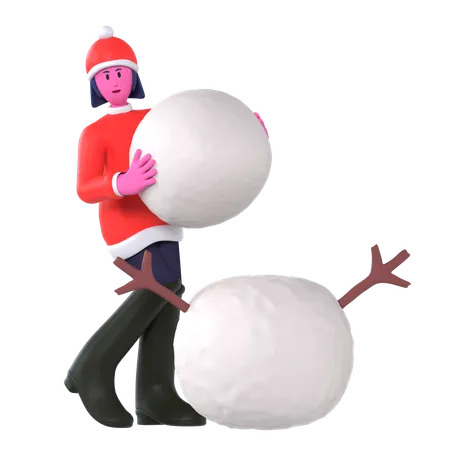 Christmas Girl Build Snowman  3D Icon