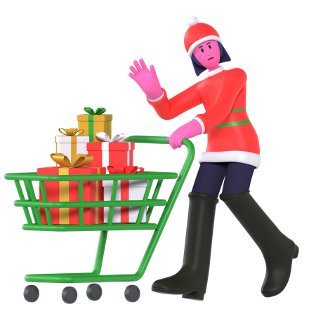 Christmas Girl Doing Christmas Shopping  3D Icon