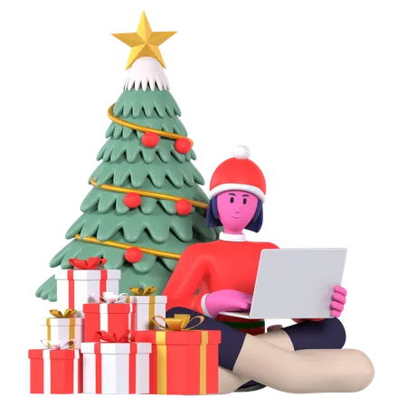 Christmas Girl Doing Online Christmas Wish  3D Icon