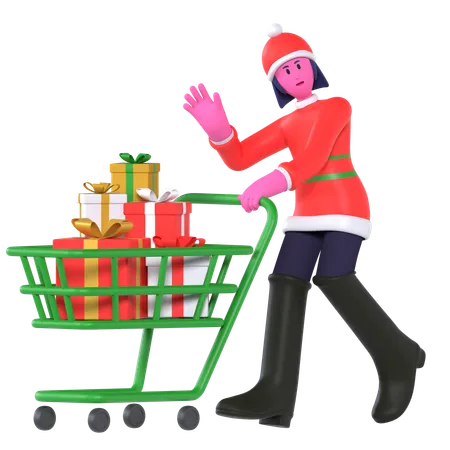 Christmas Girl Doing Christmas Shopping  3D Icon