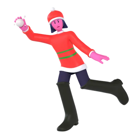 Christmas Girl Enjoying Snow Fight  3D Icon
