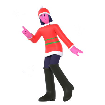 Christmas Girl Enjoying Snowfall  3D Icon