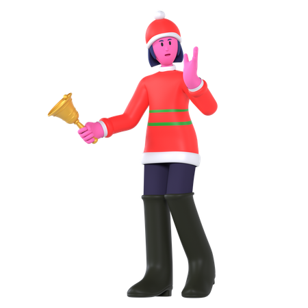 Christmas Girl Holding Christmas Bell  3D Icon