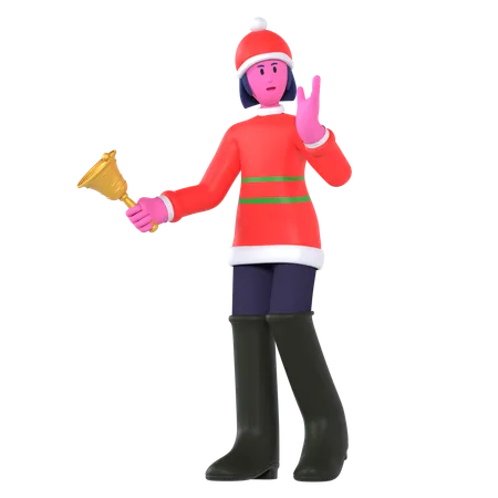 Christmas Girl Holding Christmas Bell  3D Icon