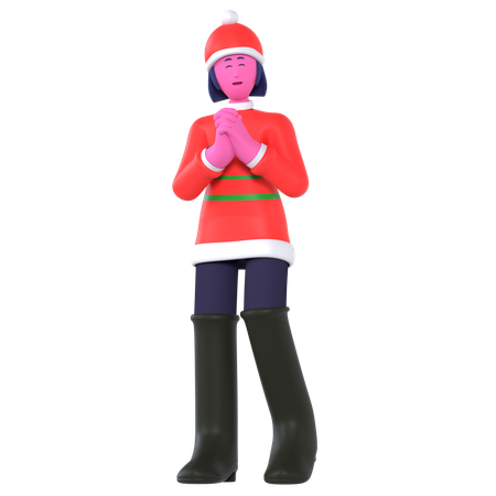 Christmas Girl Making Christmas Wish  3D Icon