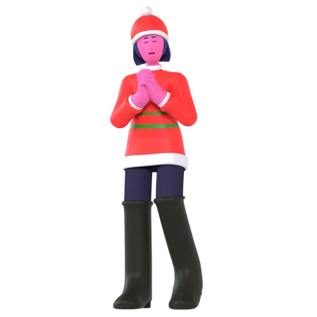Christmas Girl Making Christmas Wish  3D Icon