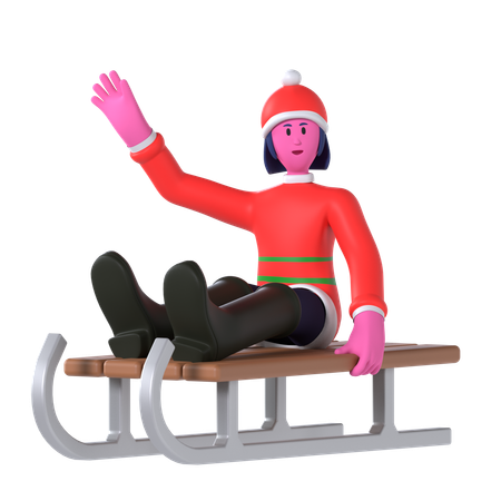 Christmas Girl Playing With Sledge  3D Icon