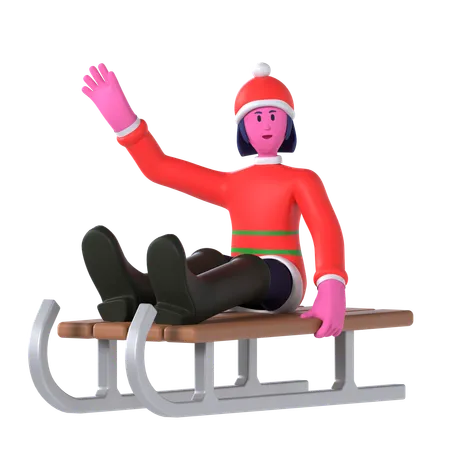 Christmas Girl Playing With Sledge  3D Icon