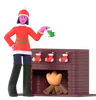 Christmas Girl Putting Socks In Fireplace