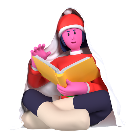 Christmas Girl Reading Book With Blanket  3D Icon
