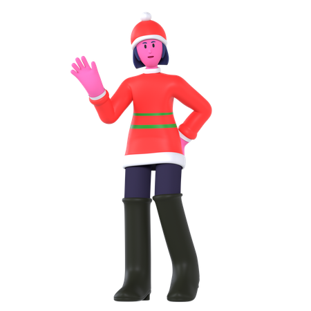 Christmas Girl Say Hello  3D Icon