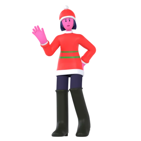 Christmas Girl Say Hello  3D Icon