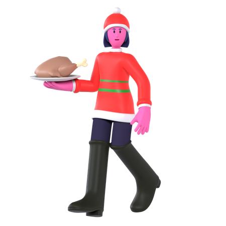 Christmas Girl Taking Christmas Dinner  3D Icon