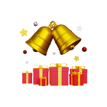 Christmas Day With Christmas Gold Bell 3D Illustration