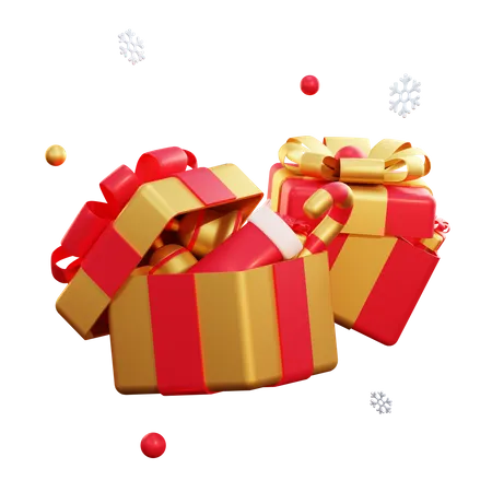 Christmas Golden Giftbox And Snowflake  3D Illustration