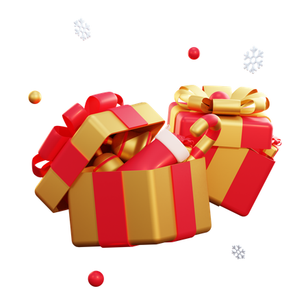 Christmas Golden Giftbox And Snowflake 3D Illustration