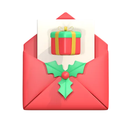 Christmas Gift Box Package Mail With Pine Leaf Decoration 3 D Icon Illustration 3D Icon