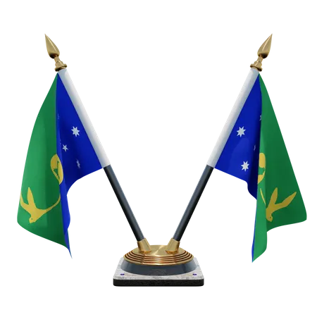 Christmas Island Double Desk Flag Stand  3D Illustration
