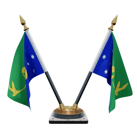 Christmas Island Double (V) Desk Flag Stand  3D Icon