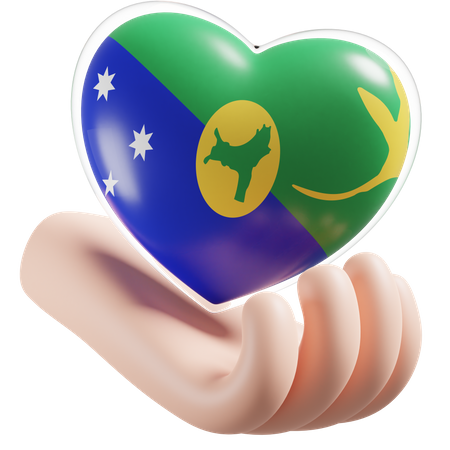 Christmas Island Flag Heart Hand Care  3D Icon