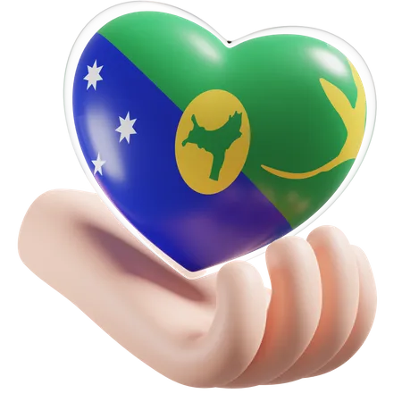 Christmas Island Flag Heart Hand Care  3D Icon