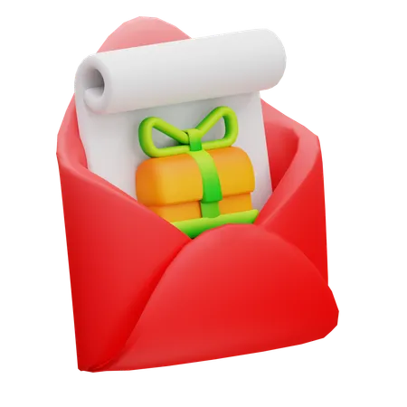 3 D Illustration Of Gift Letter 3D Icon