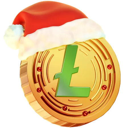 This Icon Displays A Golden Coin With The Litecoin Logo Complemented By A Christmas Hat Blending The Festive Vibe With The Litecoin Cryptocurrency Symbol 3D Icon