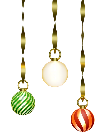 Christmas Ornaments With Gold Tinsel Merry Christmas And Happy New Year 3 D Render Illustration 3D Illustration