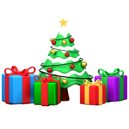 Christmas Pine Tree With Gift Boxes  3D Icon