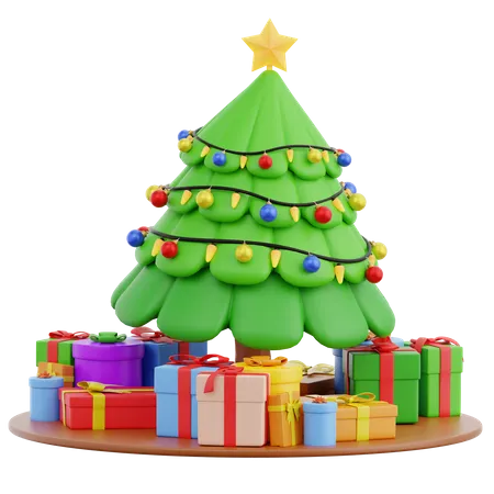 Christmas Pine Tree With Gift Boxes  3D Icon