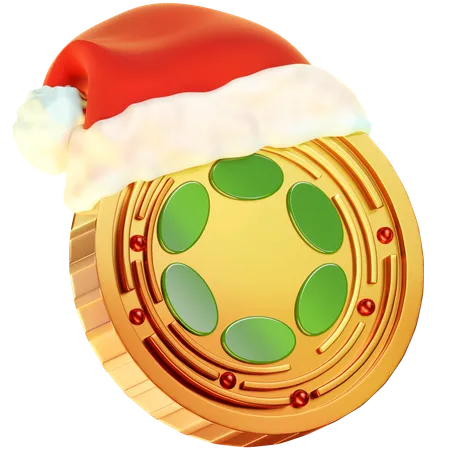 Featuring A Golden Coin With The Polkadot Logo Adorned By A Christmas Hat Merging The Festive Spirit With The Polkadot Cryptocurrency Emblem 3D Icon
