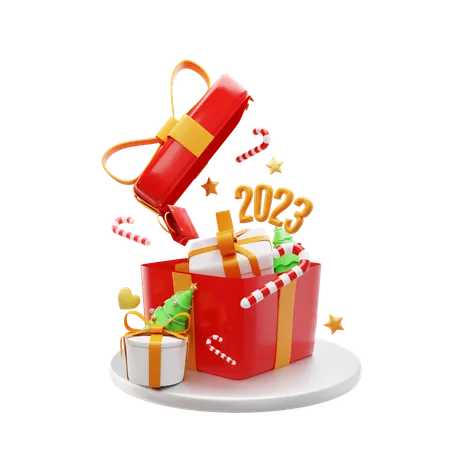 Merry Christmas With Surprise Open Gift Box 3 D Illustration 3D Icon