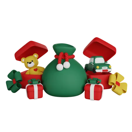 Santa Bag And Christmas Presents With Child Toys 3 D Render 3D Icon