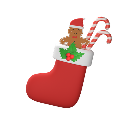 Christmas Red Sock With Mistletoe 3D Illustration