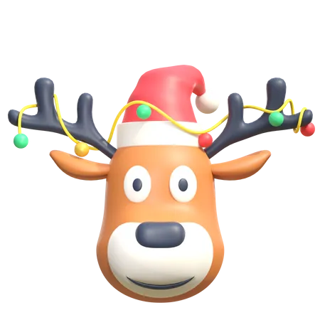 Smiling Reindeer Wearing Santa Hat In Winter Christmas 3 D Icon Illustration 3D Icon