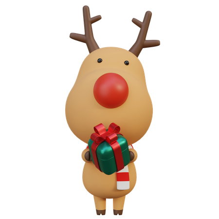 Christmas Rudolph handing out gifts  3D Icon