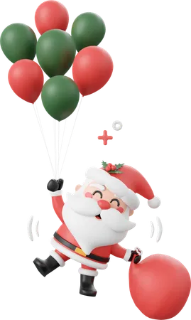 Christmas Santa Claus With Balloon Christmas Theme Elements 3 D Illustration 3D Icon