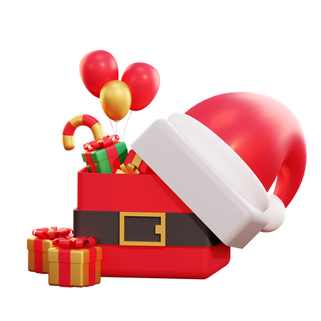 Christmas Santa Giftbox And Balloon 3D Illustration
