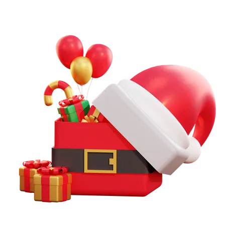 Christmas Santa Giftbox And Balloon  3D Illustration