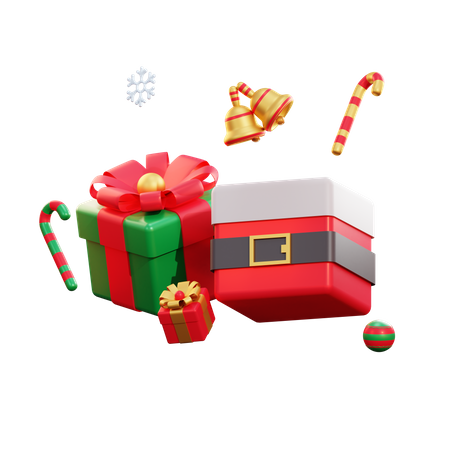 Christmas Santa Giftbox And Candy  3D Icon