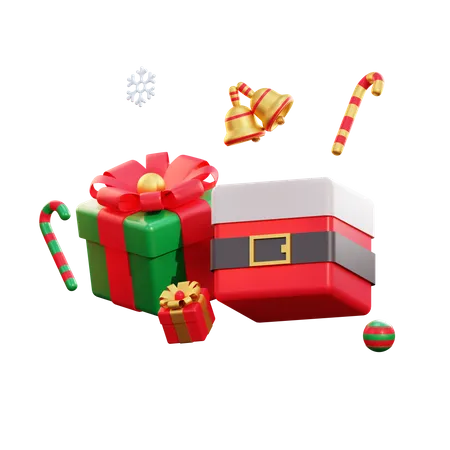 Christmas Santa Giftbox And Candy  3D Illustration