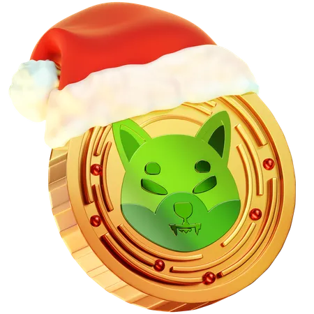 Featuring A Golden Coin With The Shiba Inu Logo Topped By A Christmas Hat Merging The Festive Aura With The Shiba Inu Cryptocurrency Emblem 3D Icon