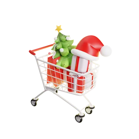 Christmas Present Box In Shopping Cart 3 D Illustration 3D Icon