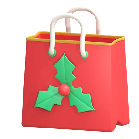 Shopping Bag With Pine Leaf Christmas Decoration 3 D Icon Illustration 3D Icon