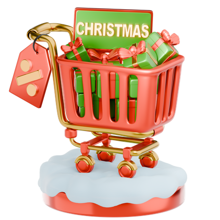 Christmas Shopping Cart With Gifts  3D Icon